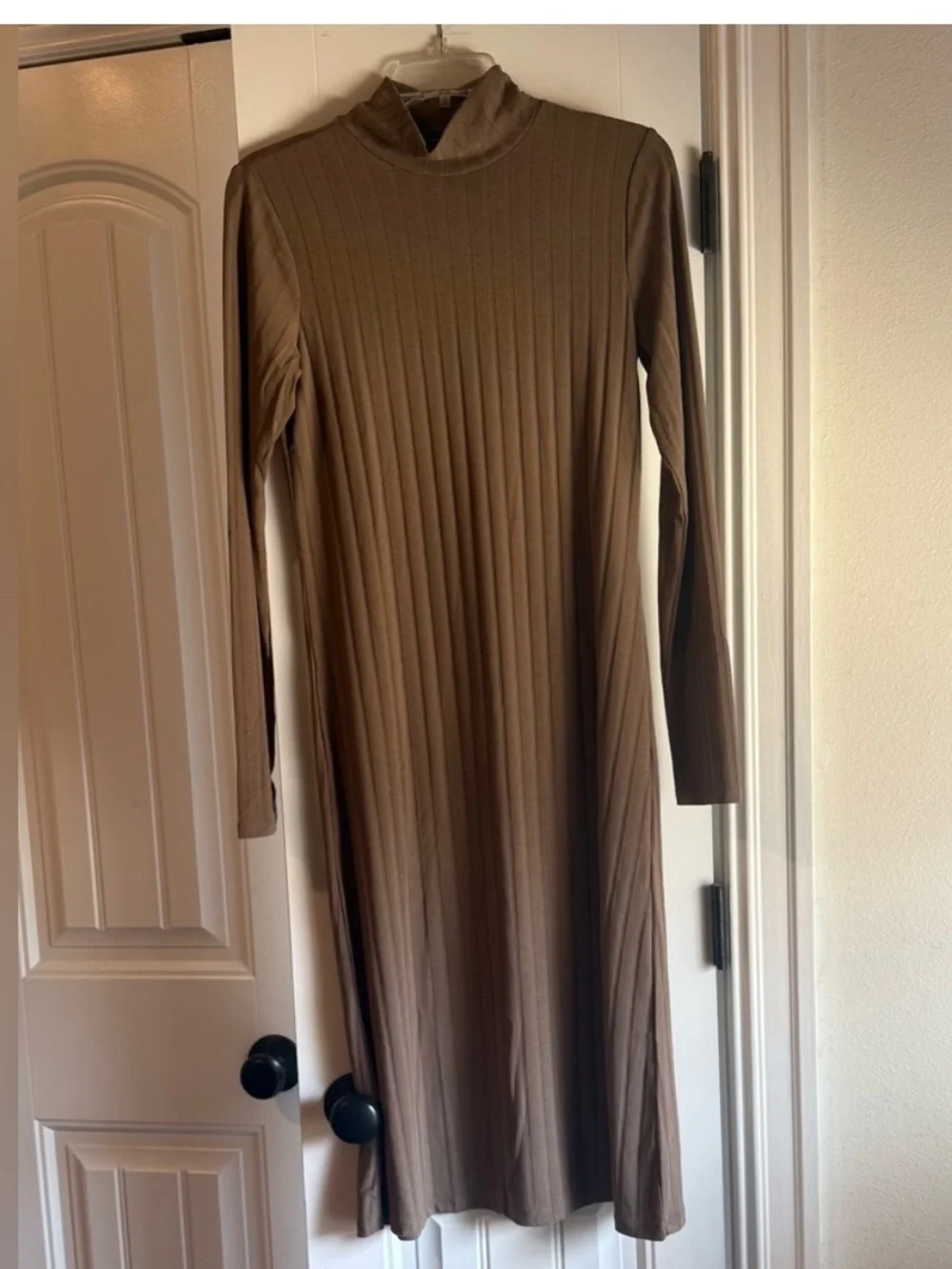 Vero Moda Brown Ribbed Mock Neck Long Sleeve Midi Dress - Womens Small NEW NWOT